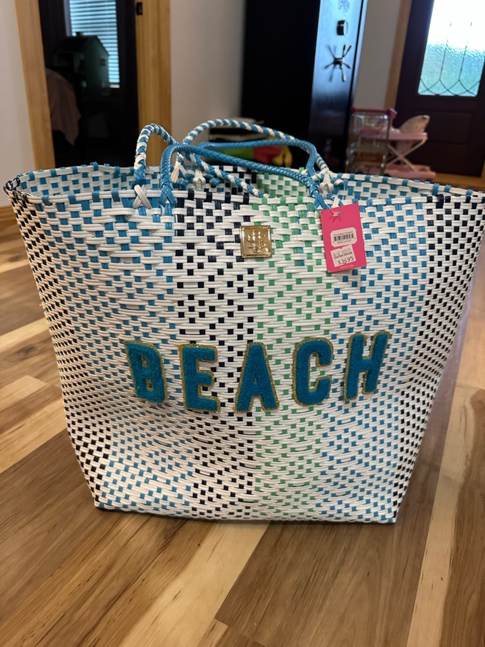 Simply Southern Blue & White Woven 'BEACH' Tote